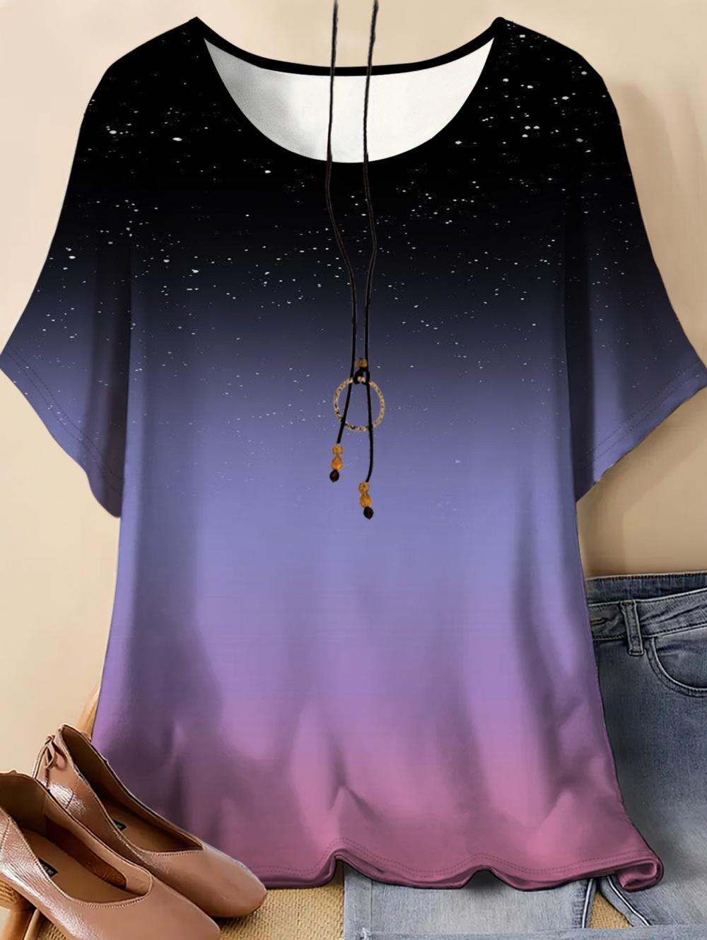 Fashion Women s T-Shirts 3D Gradient Print Tees Casual Short Sleeves Summer Oversized T-Shirt Streetwear Y2k Women s Clothing S