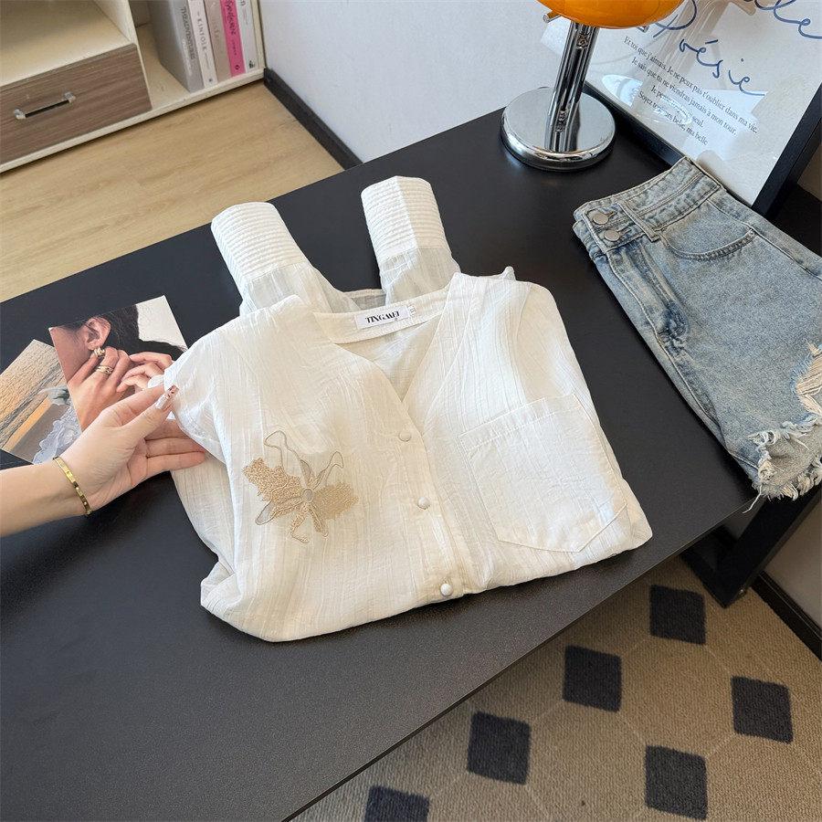 Women s Chic Butterfly Embroidered Slimming Long-Sleeve Shirt for Spring & Autumn XL