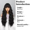 MISS WIG Natural Black Long Wave Wig with Bangs Synthetic High Temperature Fiber Wig Suitable for Daily Wear Party Wigs