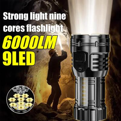 6000LM New Explosive Nine Core Strong Light Flashlight Outdoor Portable Thumb Rechargeable Waterproof Flashlight Suitable For