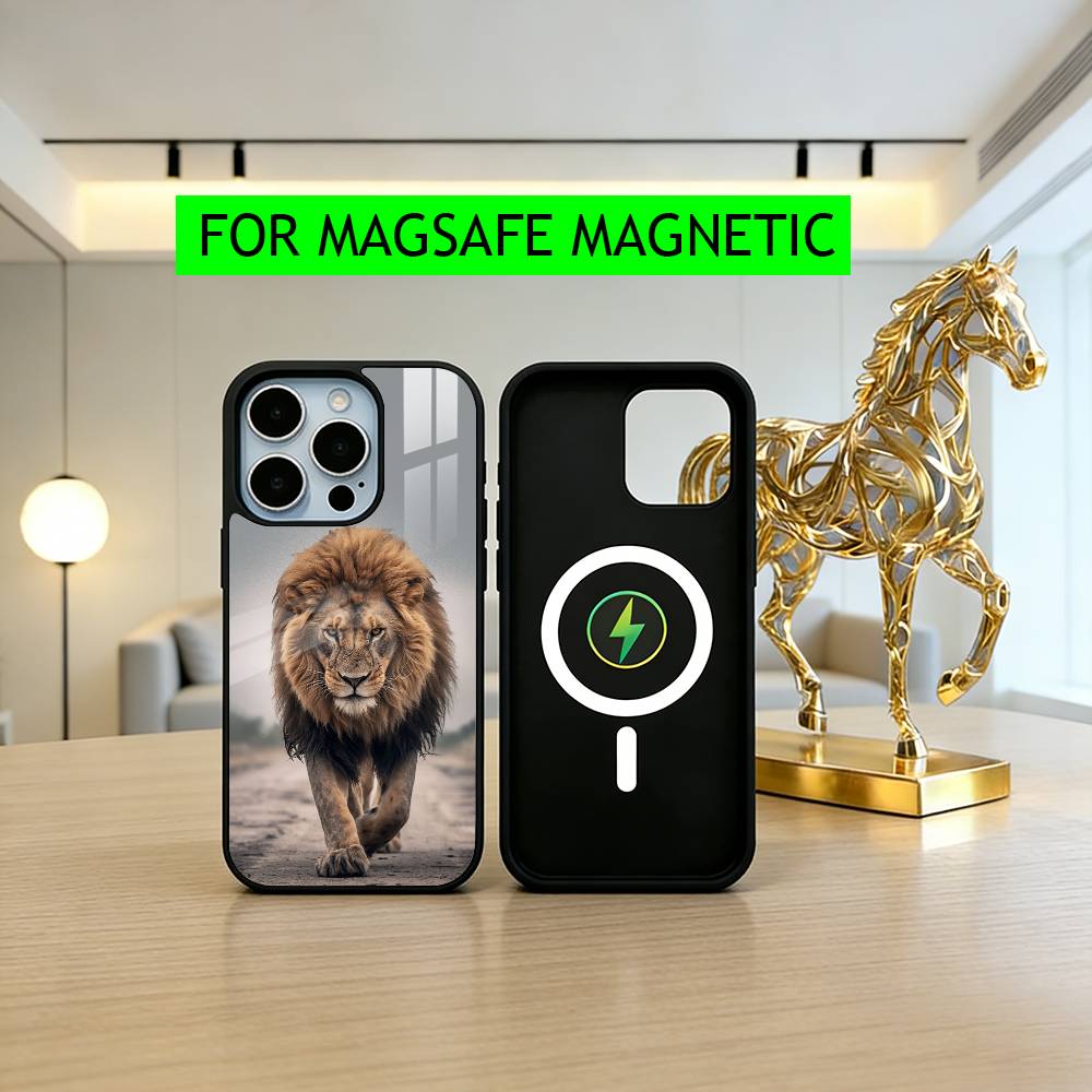 L-Lion P-Pattern Phone Case For iPhone17,16,15,14,13,12,11 Plus,Pro Magnetic with Magsafe Wireless Charging