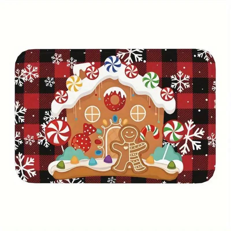 Świąteczna Mata Powitalna Święty Mikołaj Antypoślizgowy Dywanik Podłogowy Zmywalny Sypialnia Kuchnia Wejście Wycieraczka Poliester Dekoracja Domu Dywan