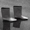 Long Women Boots Leather Small Square Head Wedge Mid Tube Boots Women's 2025 New Versatile Loose Tube Short Boots Woman
