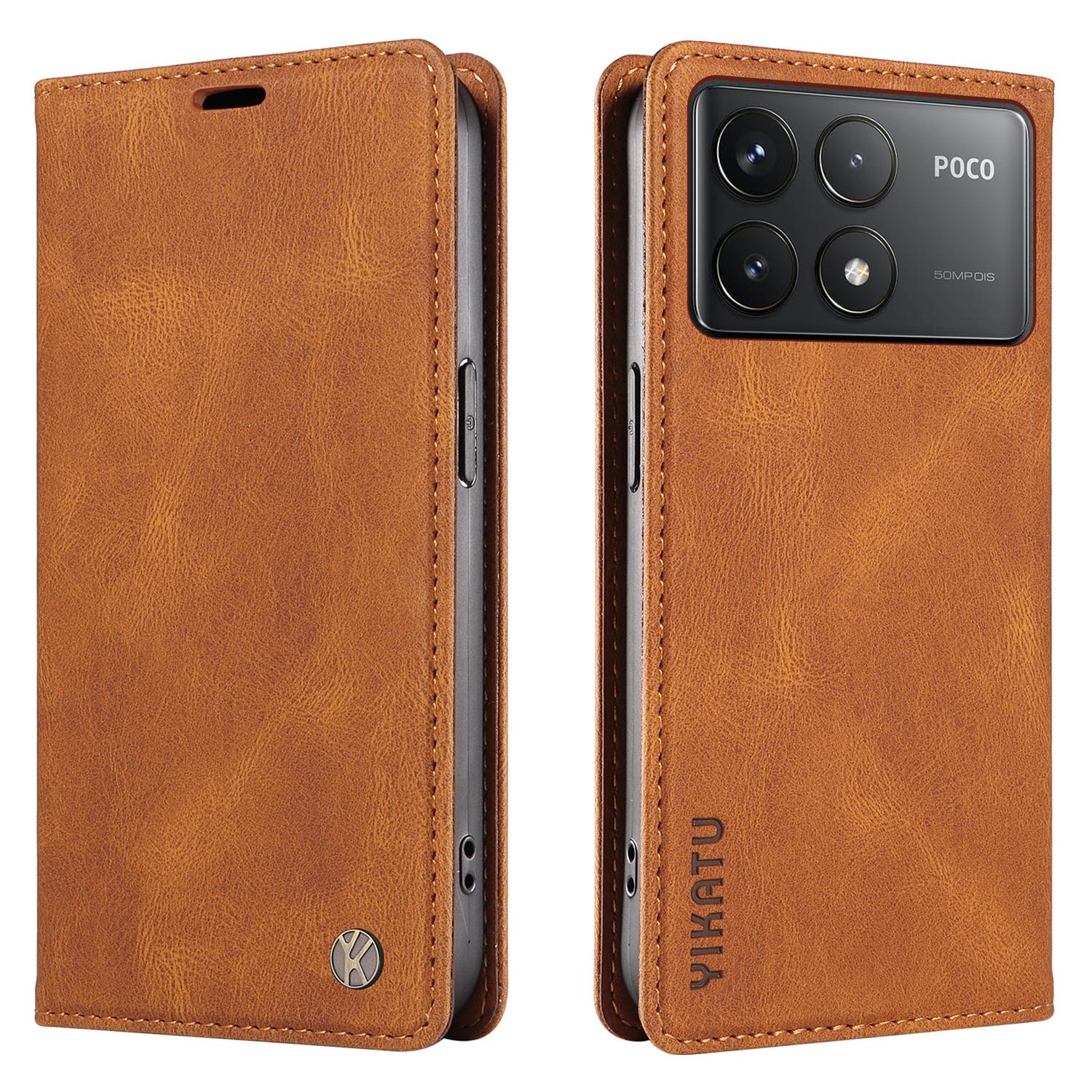 

YIKATU YK-004 For Xiaomi Redmi K70 5G/K70 Pro 5G/Poco F6 Pro 5G Case Leather Phone Cover Skin-touch Brown