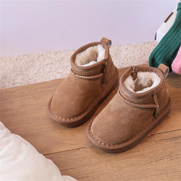 2025 New Winter Baby Snow Boots Leather Warm Plush Little Boys Shoes Non-slip Fashion Toddler Girls Boots