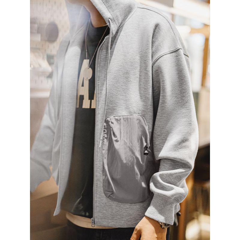 Madden Parka American Casual Air Layer Cardigan Sweatshirt Patchwork Pocket Sports Zipper Hooded Outwear Men's Autumn