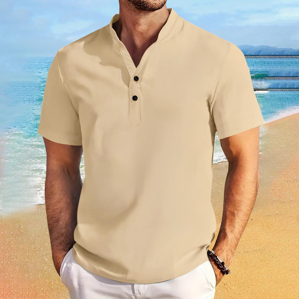 Men's Solid Color Button Tops Men's Sports Short Sleeve Shirt