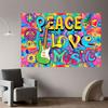 Retro Hippie Peace Sign & Guitar Tapestry, Vibrant Psychedelic Wall Art for Home & Party