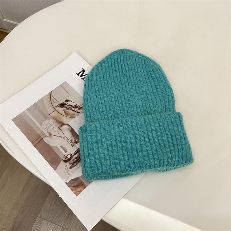 Angora Rabbit Hair Curled Brimless Wool Hat Women Autumn and Winter Warm Striped Fashion Knitted Pullover Cold Hat