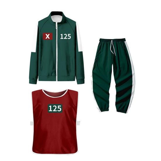 3 Pcs/Set Cosplay Costume Zip-up Sweatshirt Jacket Drawstring Pants with Vest Korean Game Tracksuit Set for Women Men Sports Running Gym