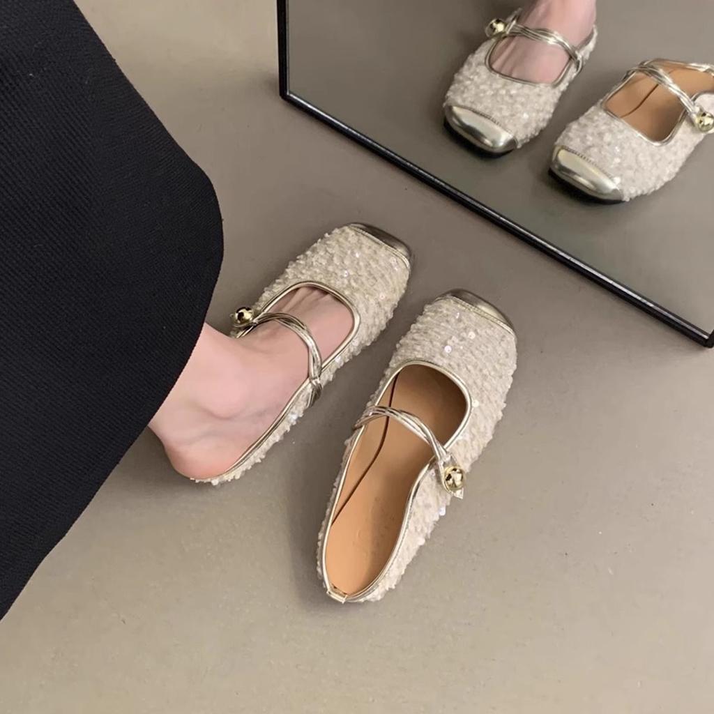 Fairy wind bag head half slippers female 2025 spring new round head outer wear retro temperament skirt Mary Jane single shoes