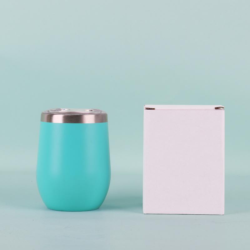50pcs Custom 12oz double wall stainless steel wine tumbler insulated vacuum egg shape wine tumbler with sliding lids