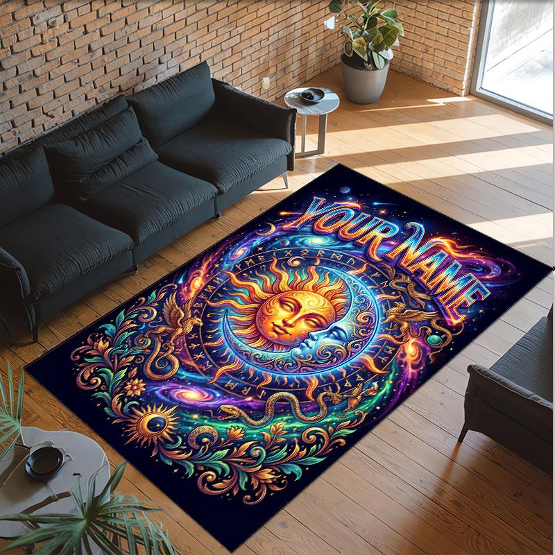 Cosmic Theme Crystal Velvet Floor Rug Personalized Custom Name Text Warm Carpet Home Decoration