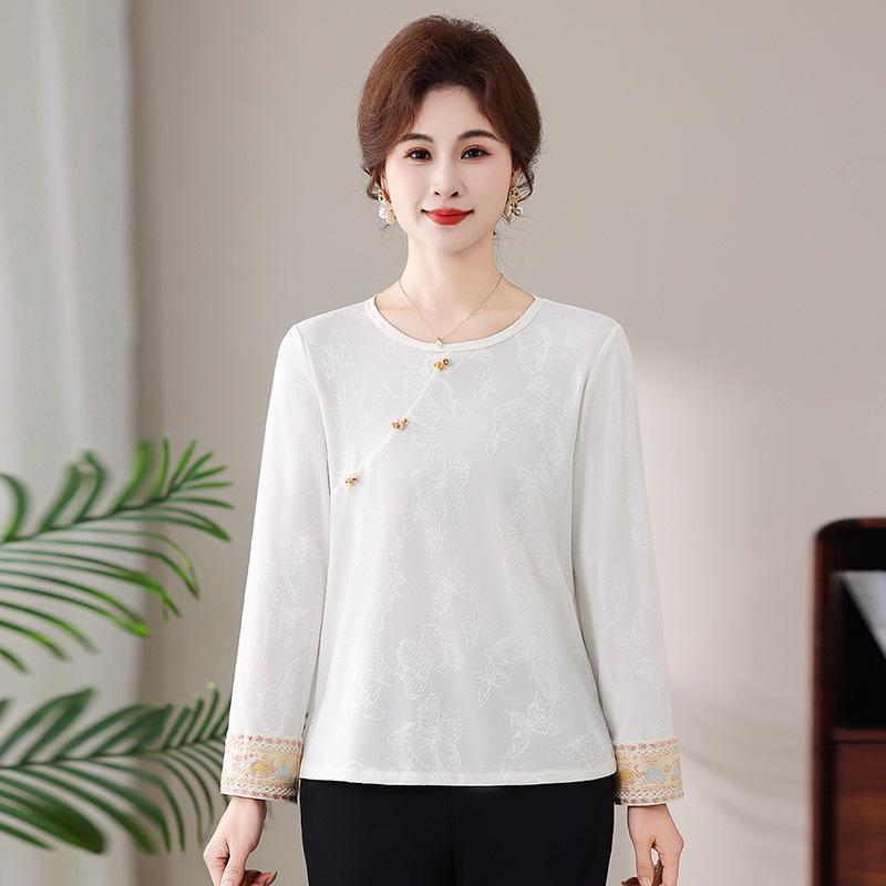 

2026 Spring/Autumn Stylish Age-Reducing Top for Middle-Aged Women - Elegant Spring/Autumn Fashion for All Ages 4XL (67.5-72.5 kg) белый