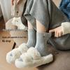 Women's Terry Mid-Calf Socks: Velvet-Lined, Thick, Warm, Postpartum, Embroidered Heart, for Autumn and Winter