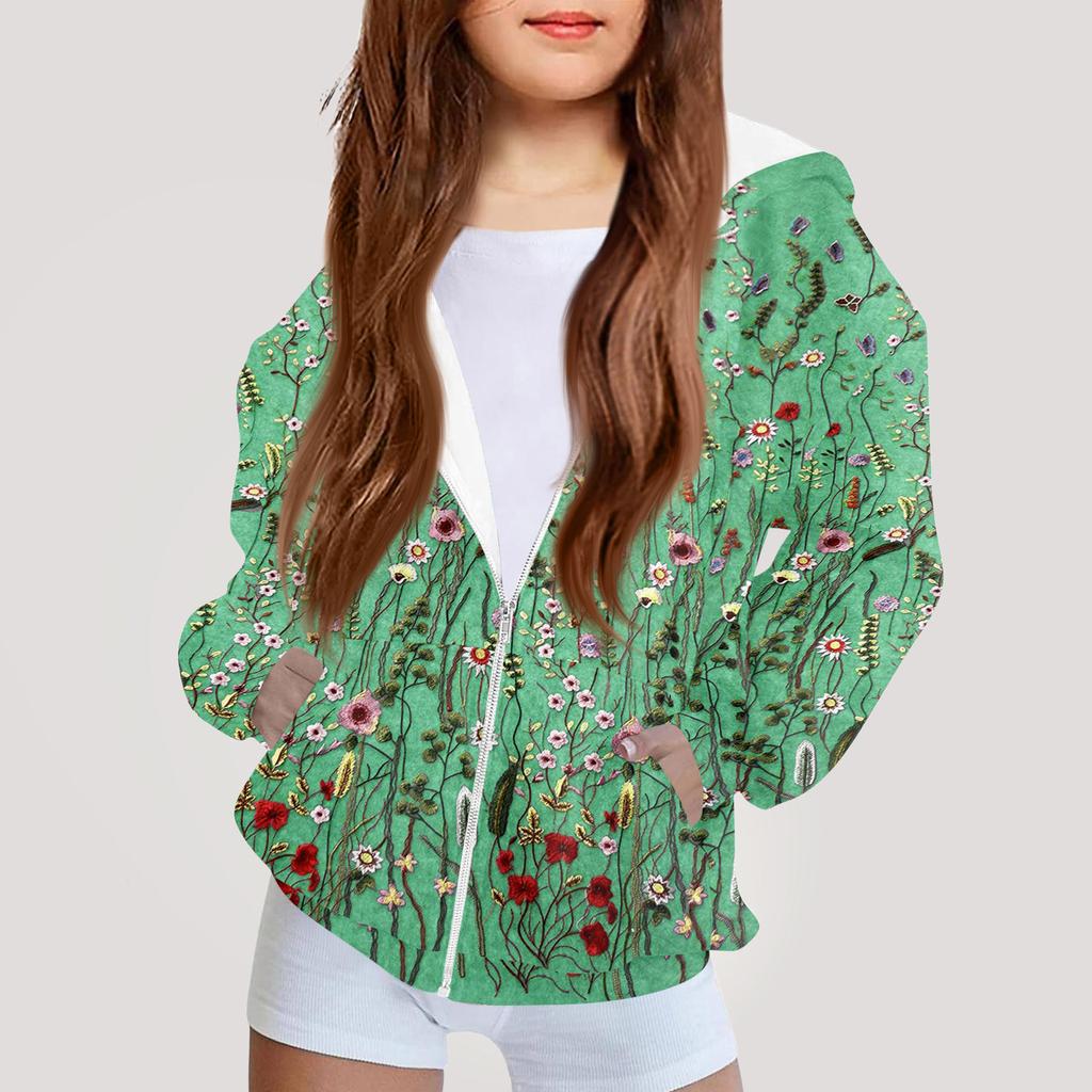 Kinder Mode Bedrucktes Langarm Kapuzensweatshirt Mädchen Hoodie Jacke