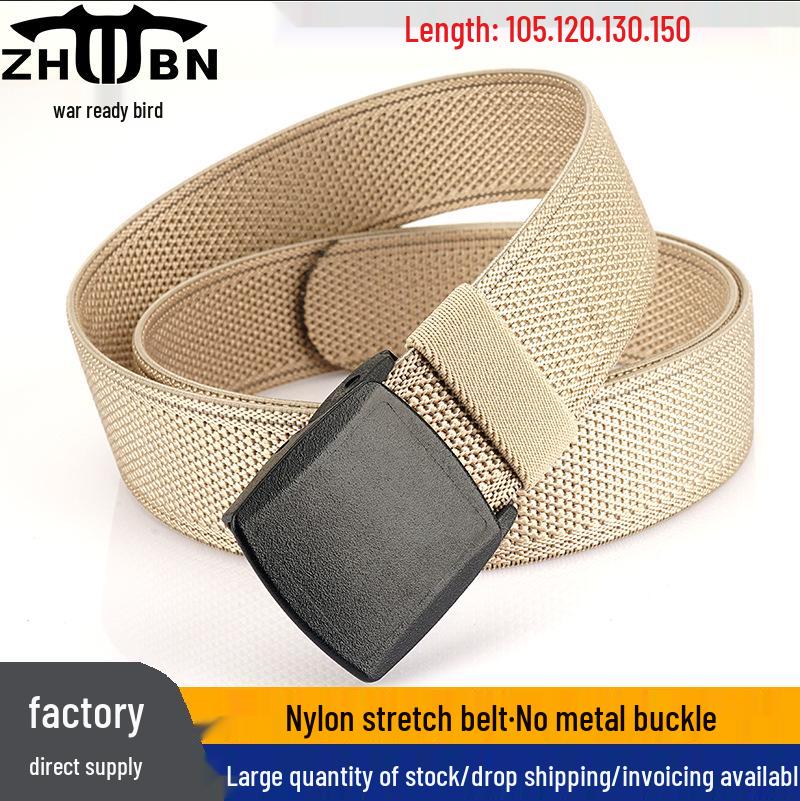 Genuine YKK Buckle: Metal-Free Nylon Elastic Belt - Lightweight Woven Canvas Military Training Belt