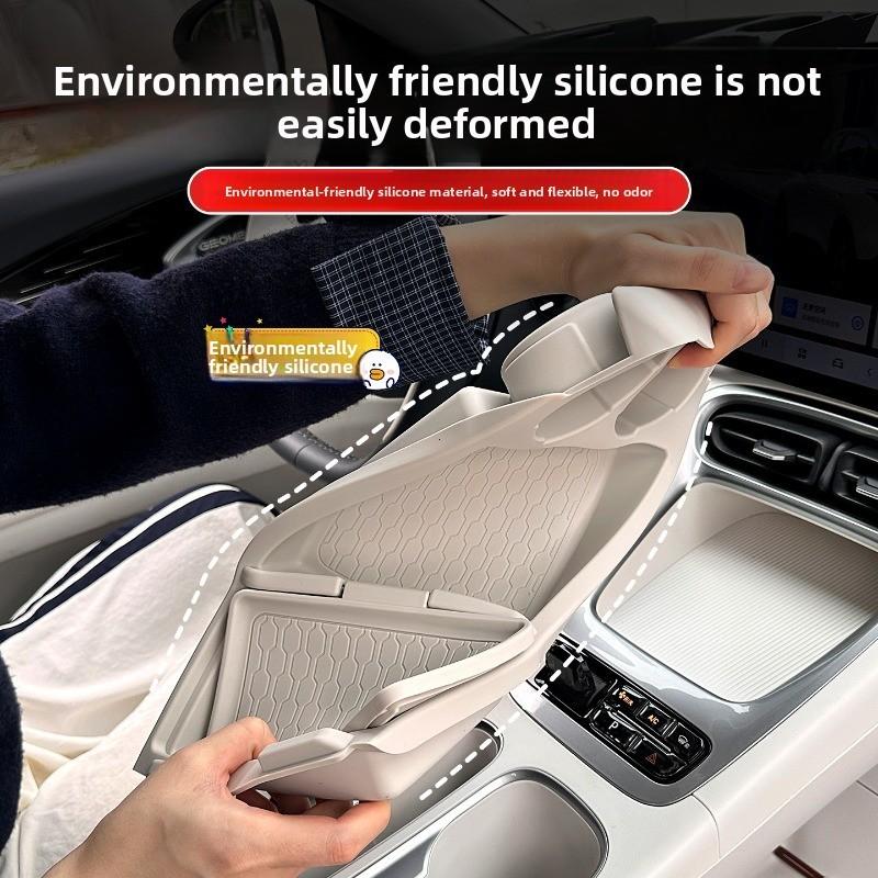 For Geely EX2 2025 2026 Center Console Lower Storage Box Silicone Non Slip Mat Car Interior Organizer Tray