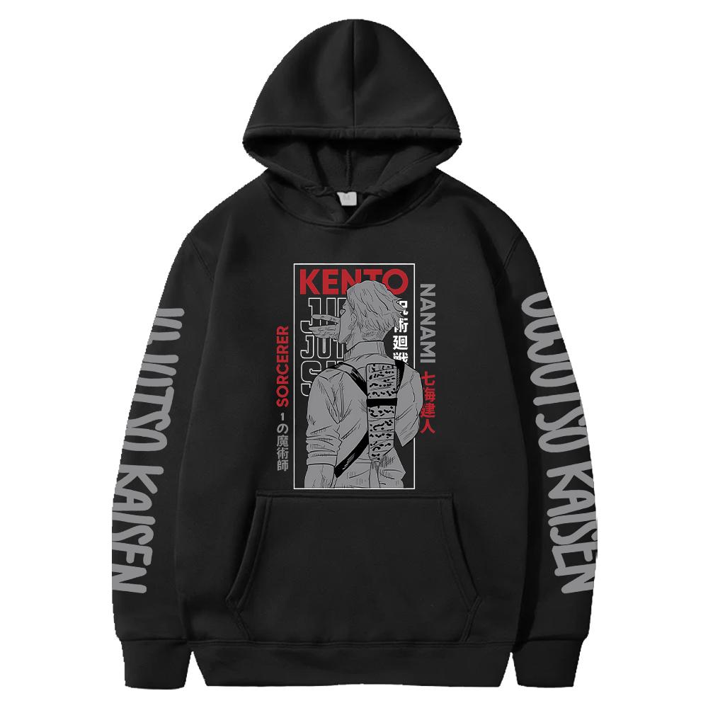 Anime Jujutsu Kaisen Nanami Kento Cool Printed Hooded Men Women Manga Hoodies Casual Loose Sweatshirt Harajuku Male Streetwear