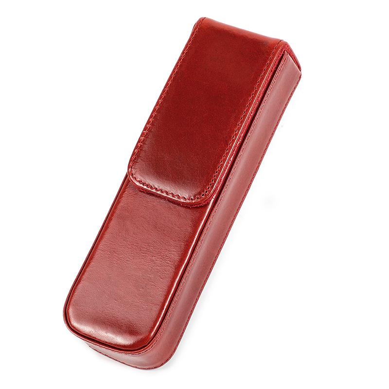 Handmade Full-Grain Cowhide Pencil Case for 2 Pens – Detachable Student Fountain Pen Holder. Holds 2 pens красный