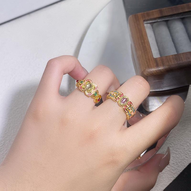 Blind Box Court Style Dopamine Enamel Dripping Oil Medieval Opening Ring Flower High Sense Ring