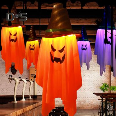 Halloween Geister-Dekoration mit Beleuchtung, gruselige LED-Hexenhut-Geisterlampe für drinnen und draußen, Garten, Veranda, Hof, Spukhaus, hängende Geister-Dekoration