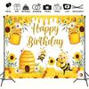 2D HD Honeycomb Backdrop, Bumblebee and Sunflowers Photo Background Cloth