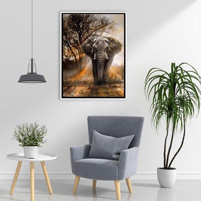 DIY Elephant 5D Diamond Maling Full Rund Drill Animal Diamond Brodery Cross Stitch Kits Rhinestone Wall Art Home Decor