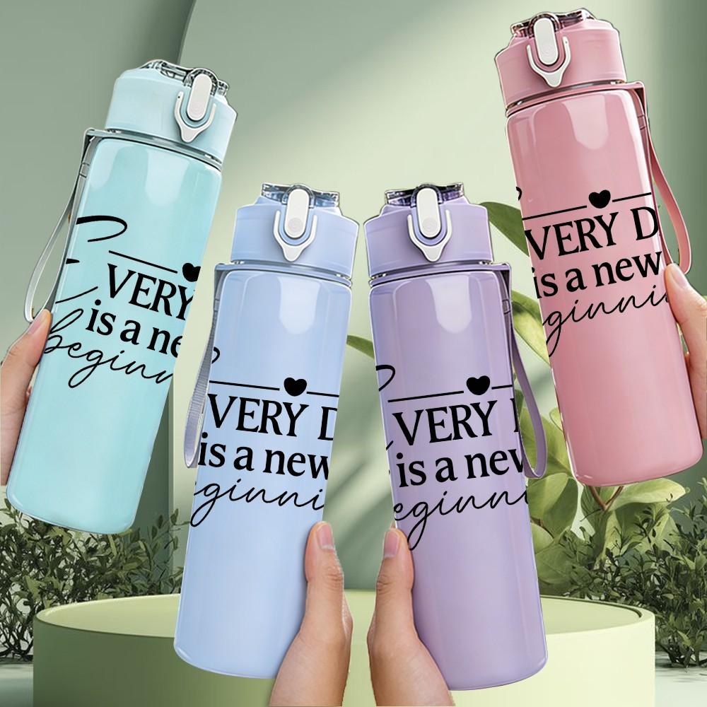 1PC Every Day Is A New Beginning Letter 750ml Color Plastic Sports Water Bottle Leakproof Flip Straw Lid Suitable for Sports Office Home Use