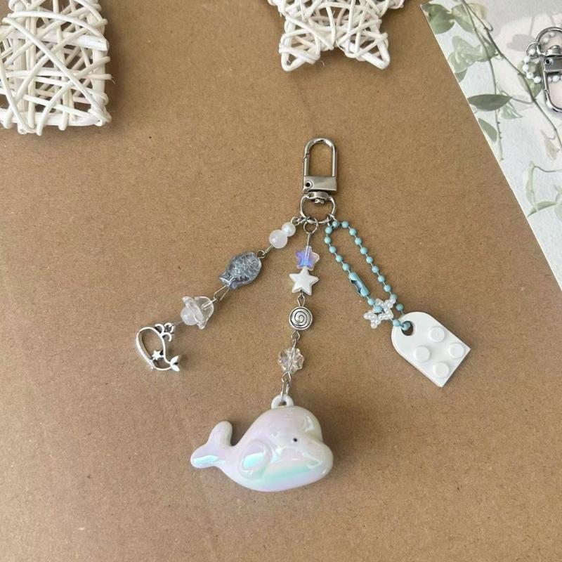 Artistic Dolphin Bead Keychain Simple Styles Key Ornament Acrylic Alloy Texture Suitable for Adding Fun to Bags or Phone