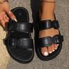 Large Size Belt Buckle Flat Slippers Women's Summer One-word Belt Sandals Women