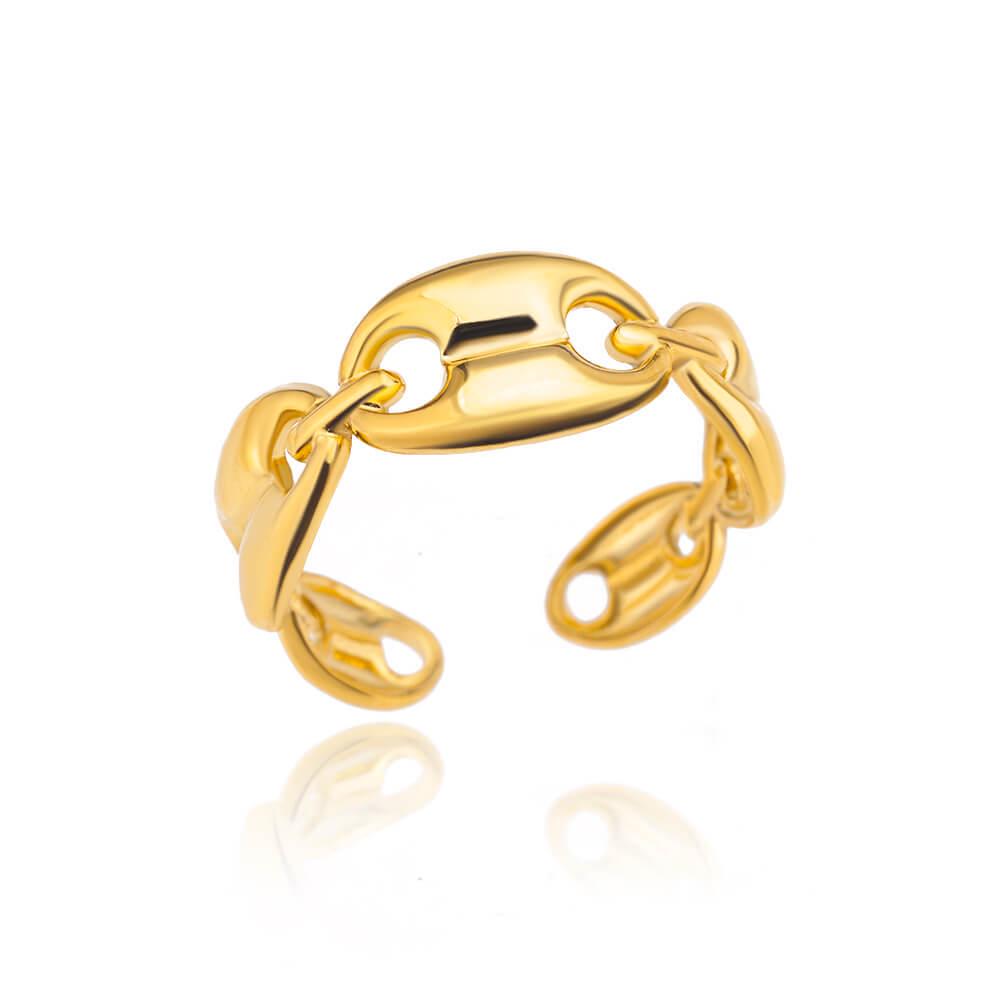 18k Gold Plated Men's Adjustable Geometric Stainless Steel Ring - Korean Style