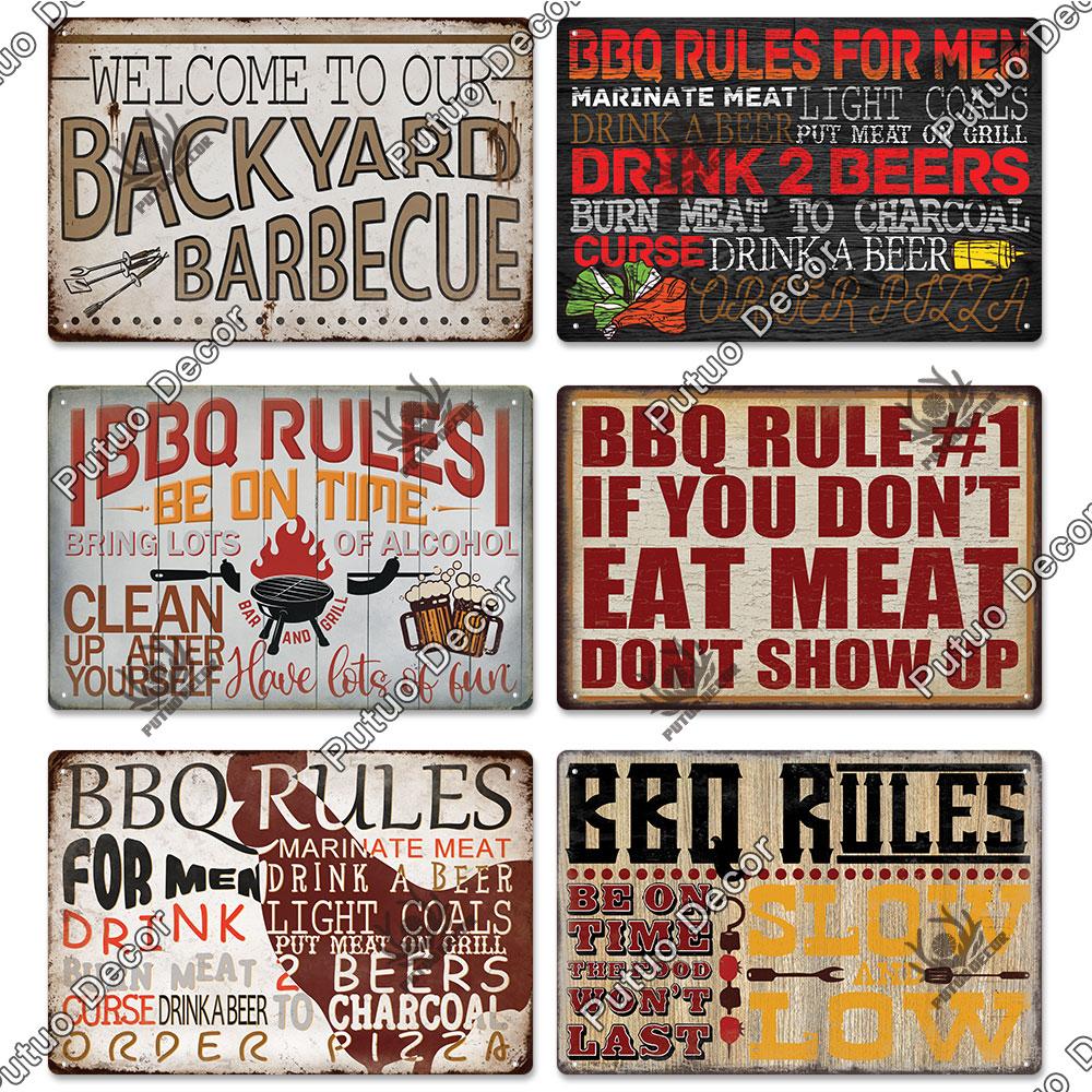 Putuo Decor BBQ Metal Sign Tin Plaque Vintage Metal Signs Iron Painting for Barbecue Bar Pub Kitchen Party Zone Wall Decor