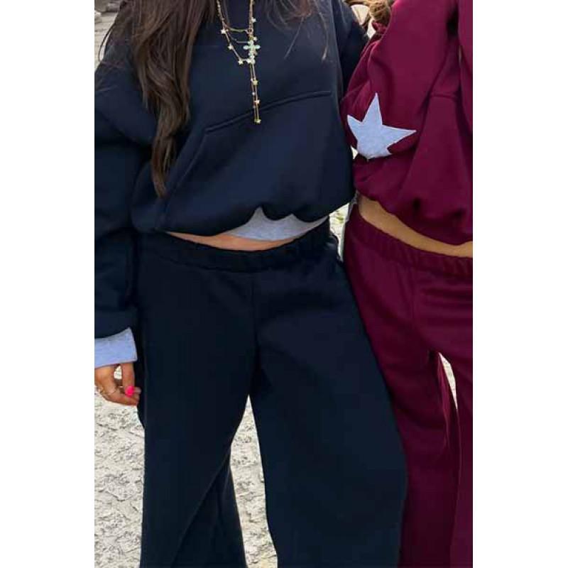 Plus Size Loose Fit Hooded Sweatshirt Women Star Print Casual Long Sleeve Hoodie