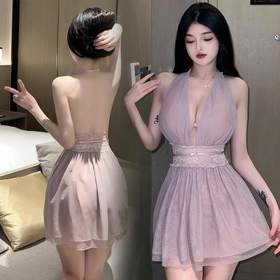 Fan Lei Sexy Deep V Backless Mesh Nachtjurk Loungewear