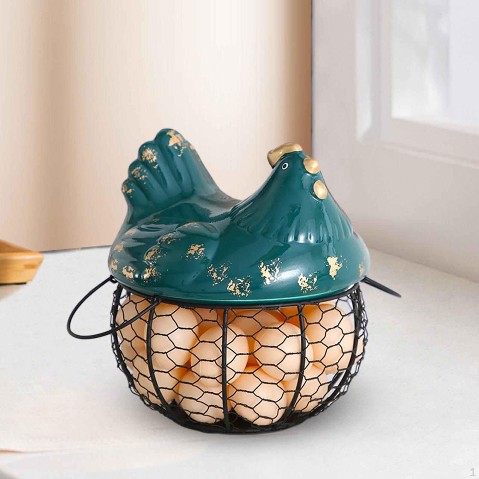 Органайзер-корзина для яиц для свежих яиц Декоративный с керамической крышкой-курицей Металлический для кухни Black 2130₽