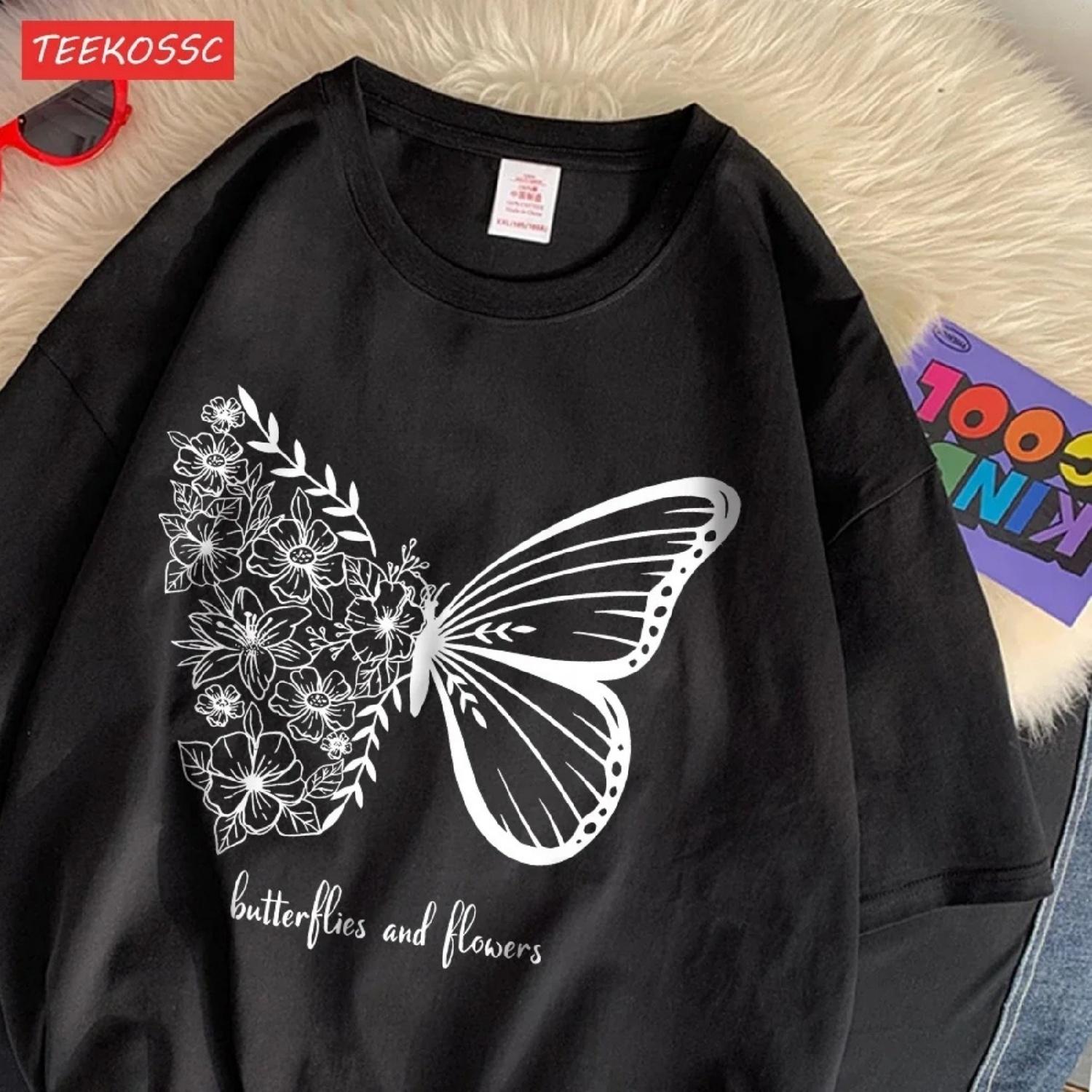

Casual Womens T-Shirts Simple Butterflies and Flowers Printed Streetwear Soft Breathable Oversize Fashion Female Clothes XXXXXL різнокольоровий