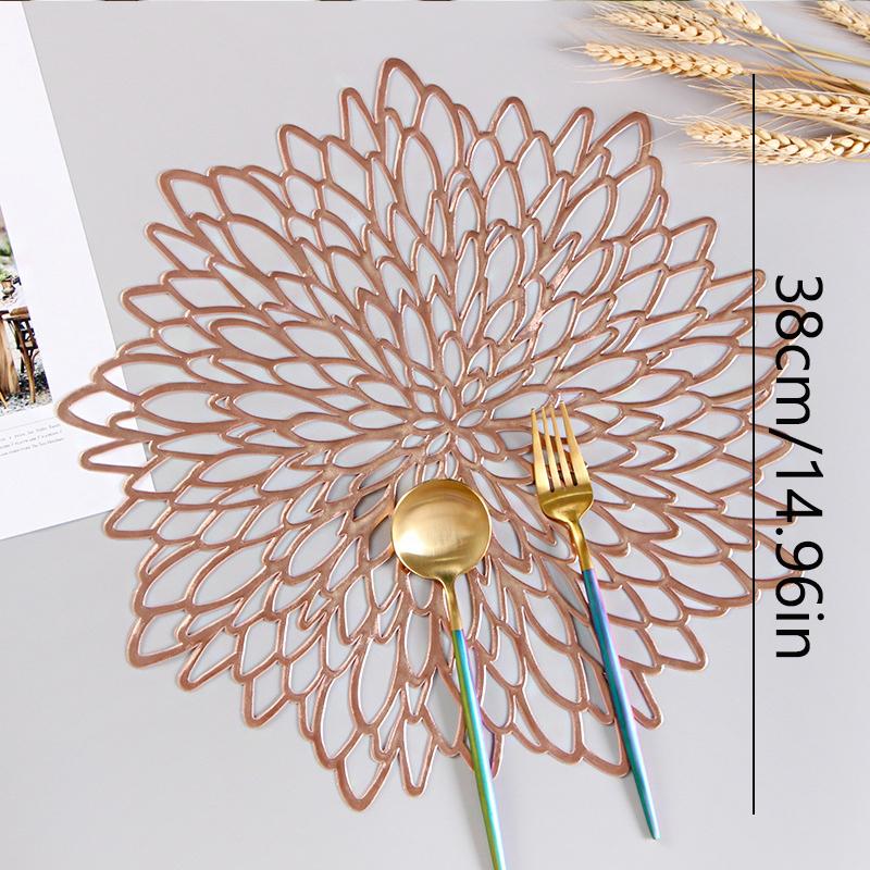 PVC Hibiscus Flower Placemat for Dining Table Hollow Pad Coaster Pads Table Bowl Mats Gold Dining Table Mat Non-slip Insulation