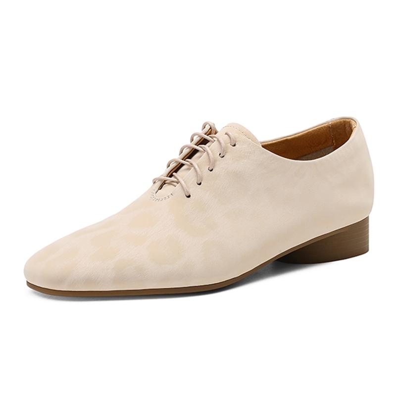 New Women'S Genuine Leather Shoes Pointed Toe Lace-Up Loafers Women Plus Size Leopard Print Formal Oxford Shoes Female