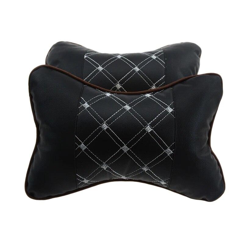 2pcs/set Car Seat Leather Pillow Breathable Head Neck Rest Safety Cushion Support Pillow Headrest Pad
