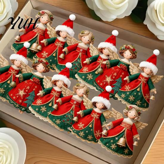 Christmas Window Display Props 6/10/12/24/36PCS 2D Flat Wooden Angel Ornaments, Hanging Decorations for Xmas Reusable Wood Holiday Tree, Wall, Window,