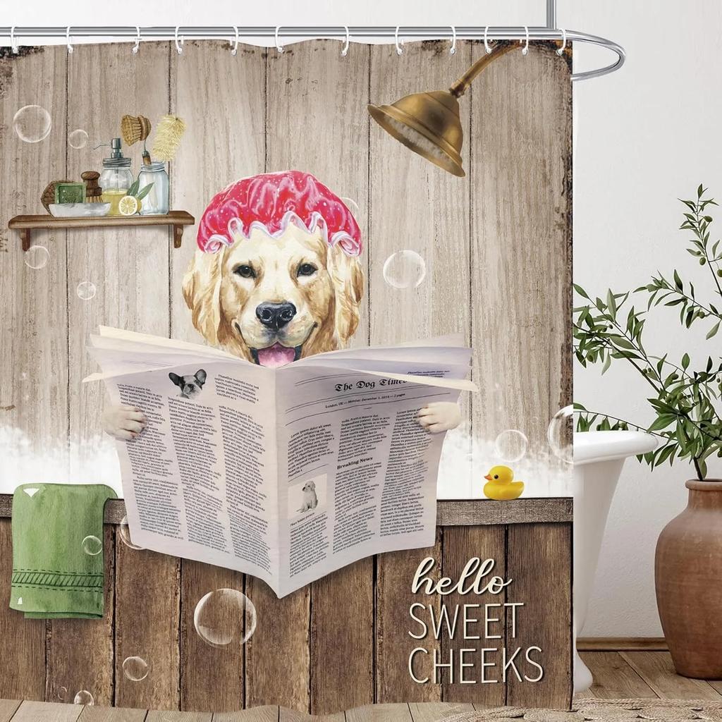 Cute Funny Dog Shower Curtain Cat Riding Dinosaur Funny Pet Cartoon Shower Curtain Boys Girls Bathroom Decor Shower Curtains