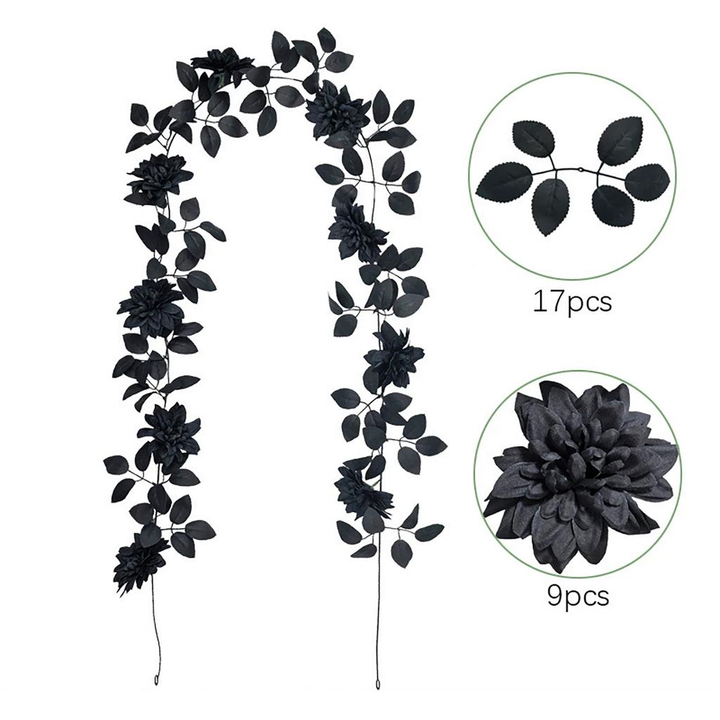 Artificial Dahlia Vine Garland with 26 Branches Faux Rose Leaf Decorative Hanging Flower for Home Wedding Event Archway Doorway Wall Decor