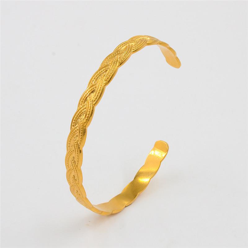 Stainless Steel Wheat Shaped Bracelet Geometric Hollow Open Bangle for Women Anniversary Gift Couples Adjustable Jewelry