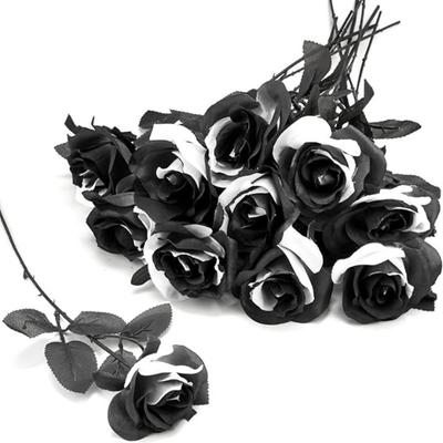 10 Stück Seidenblumen Schwarze Rosen Künstliche Blumen mit Stielen Faux Braut Gothic Hochzeitsstrauß Realistische Blüte Flora für Heim- Bürodekorationen