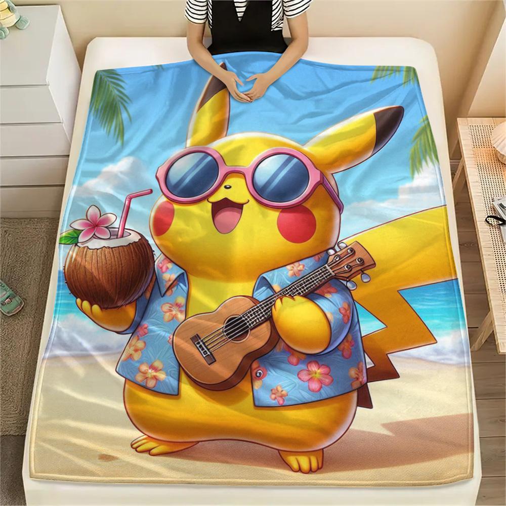 Pikachu Flannel Blanket Printed Style Cozy for Bed Sofa Travel Picnic Outdoor.-TING