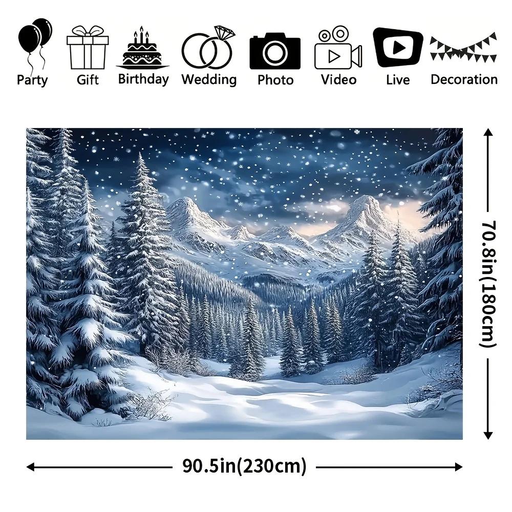 Christmas Mountain Scenery Photography Backdrop, Made of Durable Polyester Material, Suitable for Holiday Parties and eventsZL