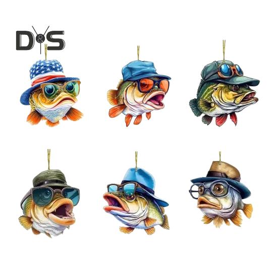 1/6Pcs Automobile Pendants Decorative Cartoon Fish Design with Lanyard Easy to Hang Rearview Mirror Hanging Ornaments