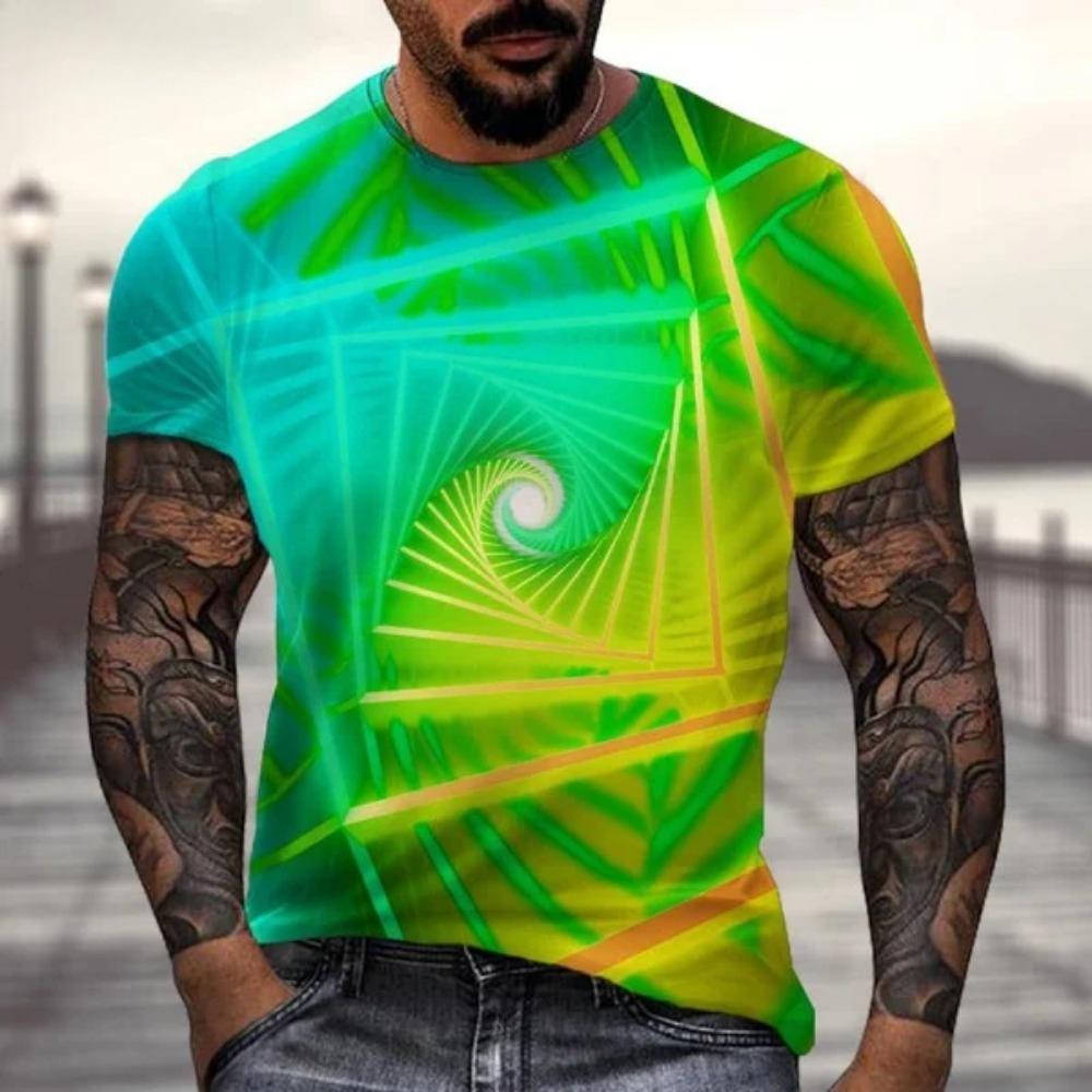 Personalized and Fashionable 3D Optical Visual Illusion Printed Men's Fun Round Neck Short Sleeved T-shirt