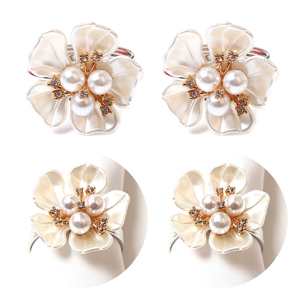 Napkin Ring Petal and Pearl Napkin Decorative Buckle for Wedding Hotel Table Setting 3.8cm Diameter